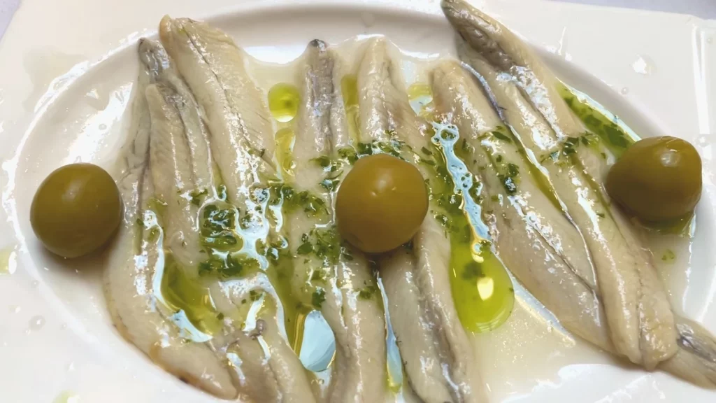 anchovies in oil at La Alegria restaurant in Malag