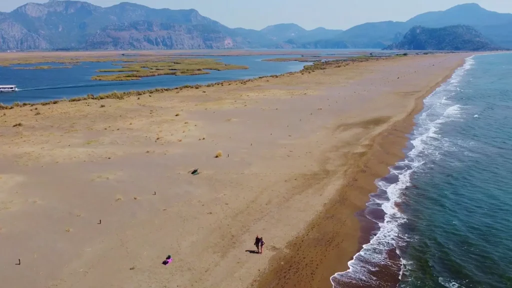 Iztuzu Beach in Dalyan Turkey aerial view drone shot