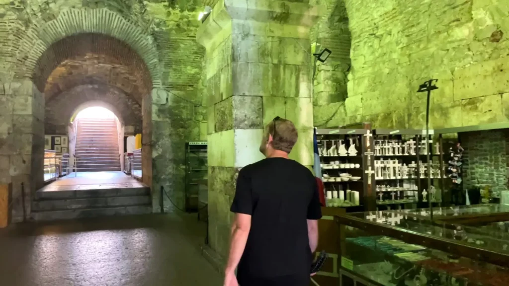 Geoff exploring Diocletian basement under old town Split Croatia