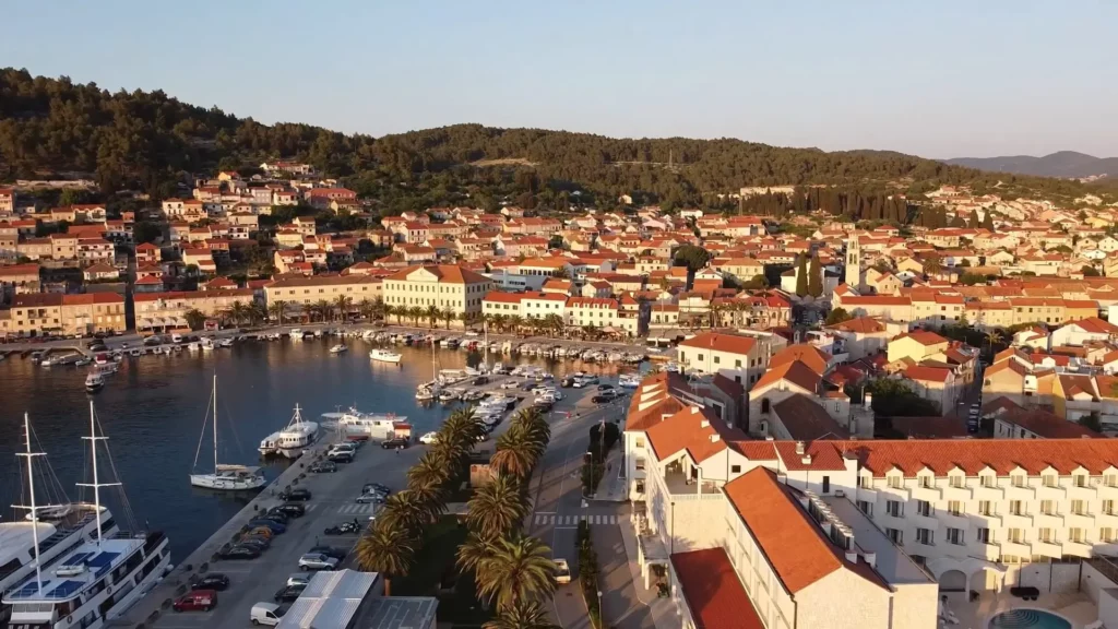 Drone shot of Vela Luka Harbour Korcula Coratia