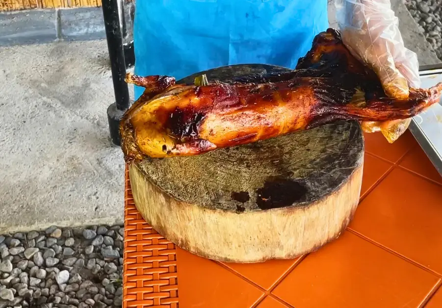 Whole roasted lechon-style rabbit prepared at Hops Grill House in Bacolod.