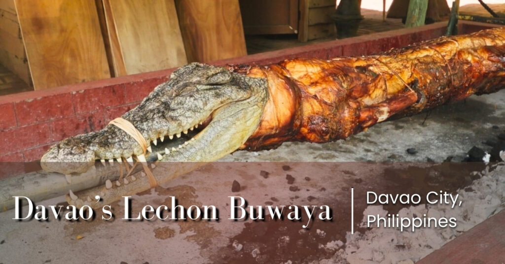 Roasted crocodile served as lechon buwaya at Davao Crocodile Park in the Philippines