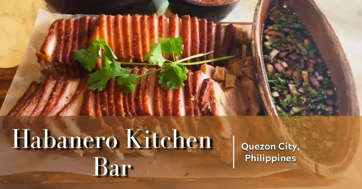 Featured image of Habanero Kitchen Bar’s lechon kawali with dipping sauce in Quezon City.