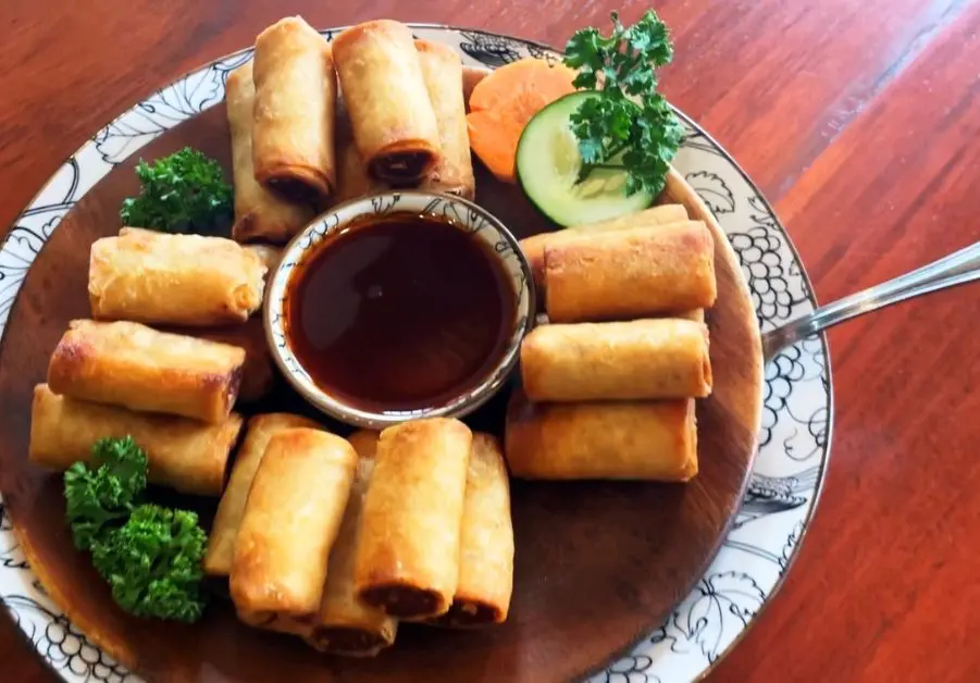 Plate of crispy lumpiang shanghai from Little Quiapo with dipping sauce