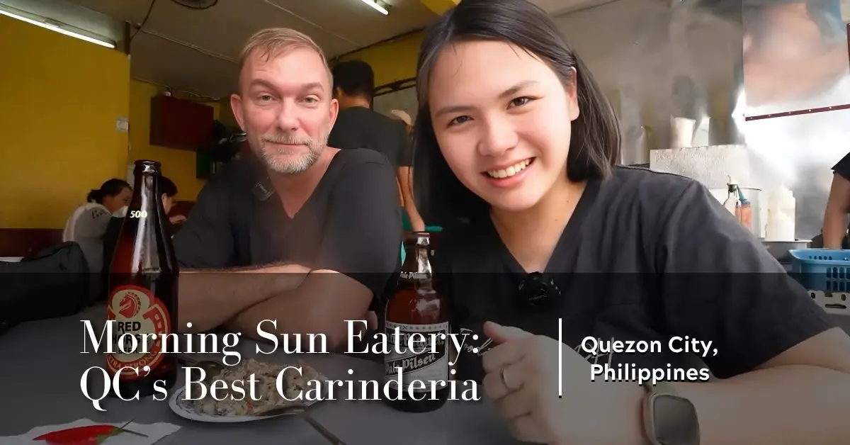 Red Horse and Pale Pilsen with dinakdakan as Geoff and Khee sit at Morning Sun Eatery