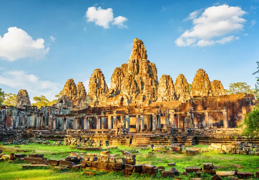Angkor Wat temple ruins in Cambodia at sunrise