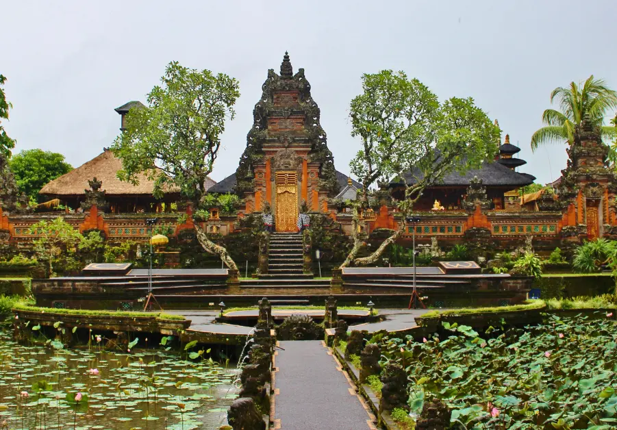 Balinese temple with lotus pond in Ubud, Indonesia
