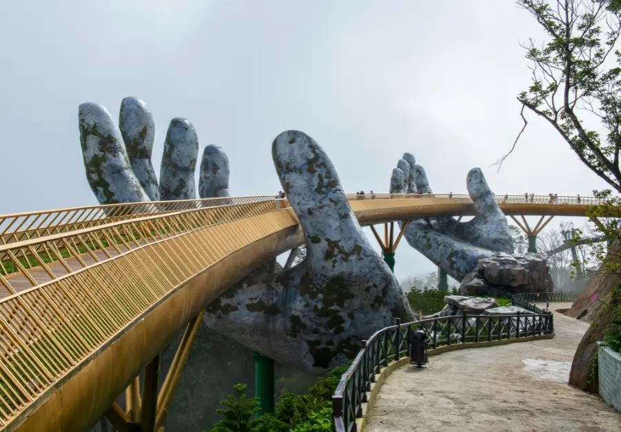 Golden Bridge with giant hands in Da Nang, Vietnam