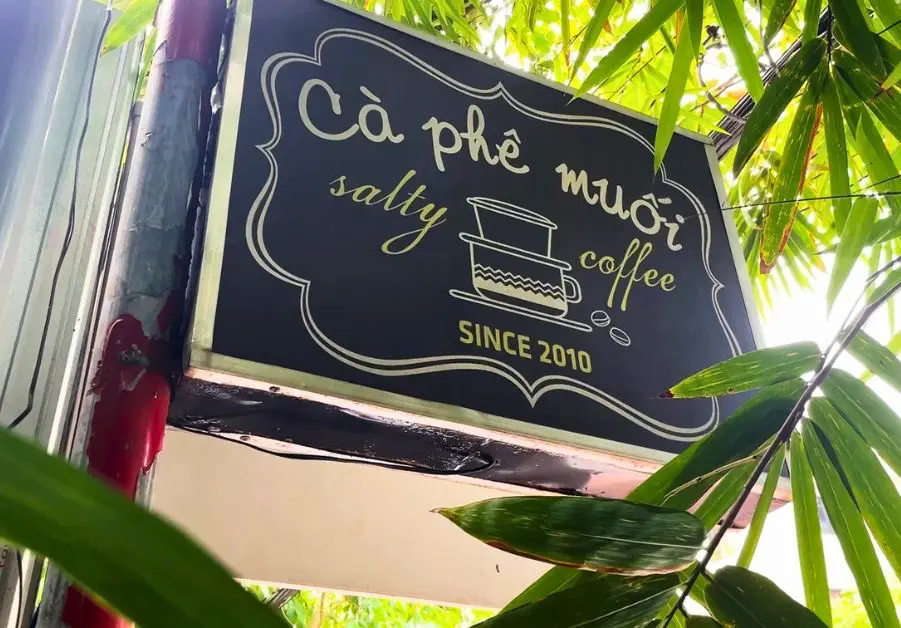 Original cà phê muối salty coffee shop sign in Hue