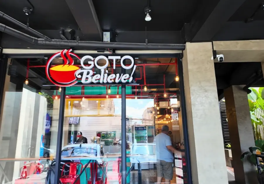 Goto Believe: Kapitolyo's Mind-Blowing Congee Exterior of Goto Believe restaurant in Kapitolyo with signage above entrance